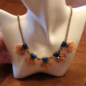 J. Crew Blue , Peach & Antique Gold Statement Necklace